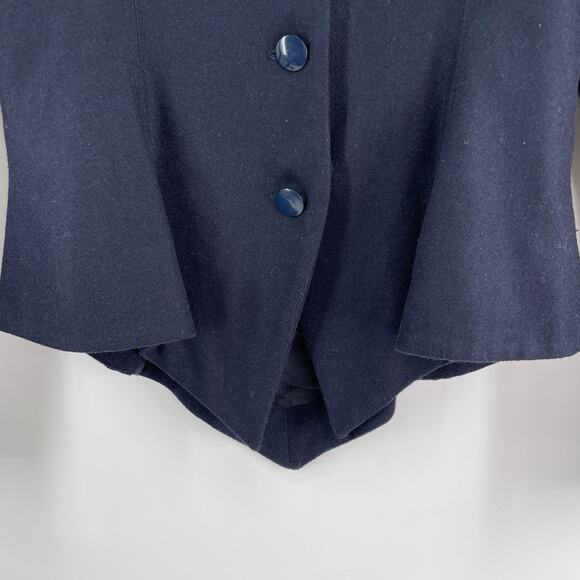 Vintage Avant garde Blazer Women 0 Navy Skirt Set Midi Slit Wool* Victorian Suit - Picture 11 of 16